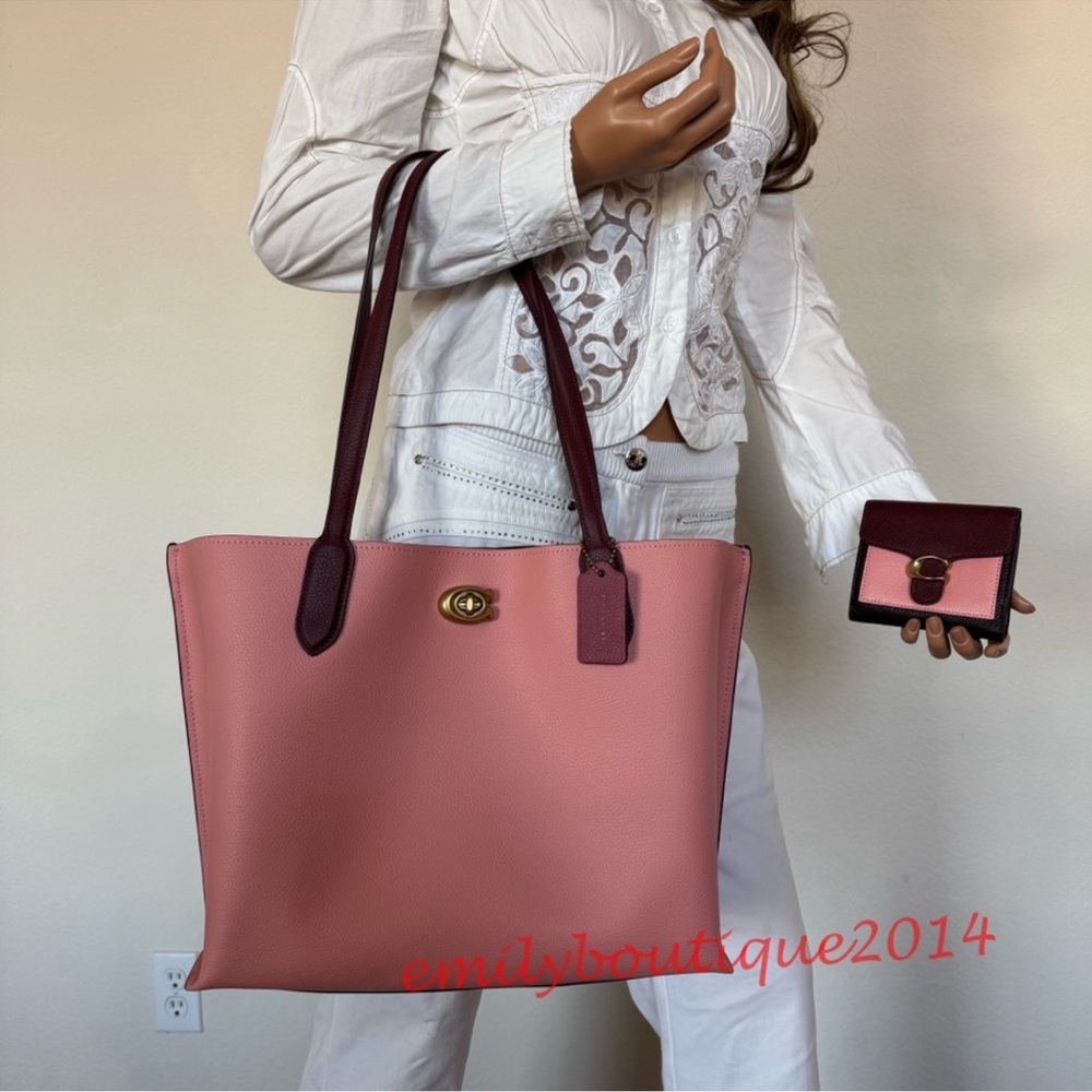 NWT Coach C0692 Willow Tote Bag In Colorblock & Tabby Small Wallet Pink Leather